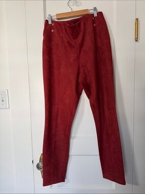 Slim Faux-Suede Skinny Pants — Deep Wine Red